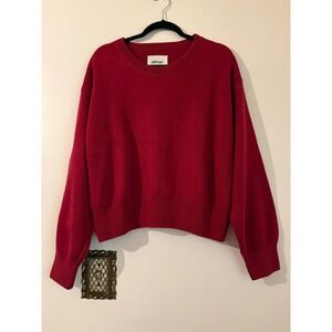 Aerie Womens Red Crewneck Pullover Sweater Size Large Relaxed Fit Ribbed Knit